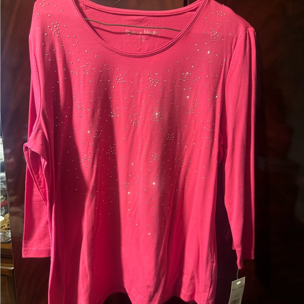 Rebecca Malone Pink Sequin Oversized 3/4 Sleeve Blouse